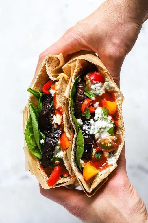 Smoky Eggplant and Feta Pita Pockets