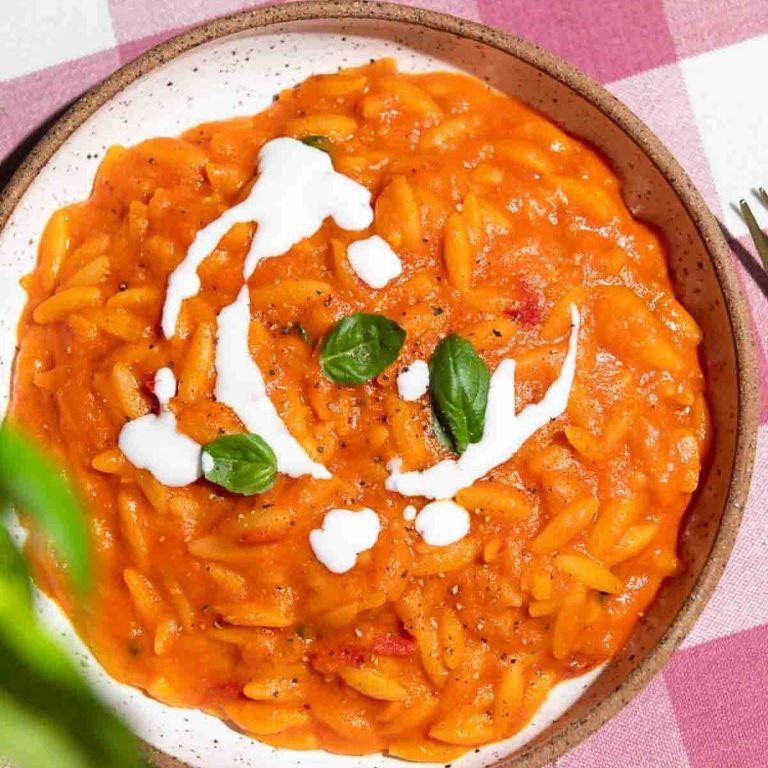 Smoky Vegan Orzo with Roasted Red Peppers