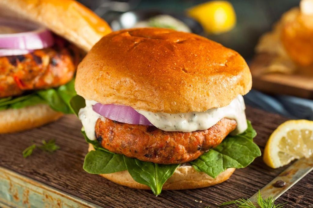 Sockeye Salmon Burgers with Dill Yogurt Sauce