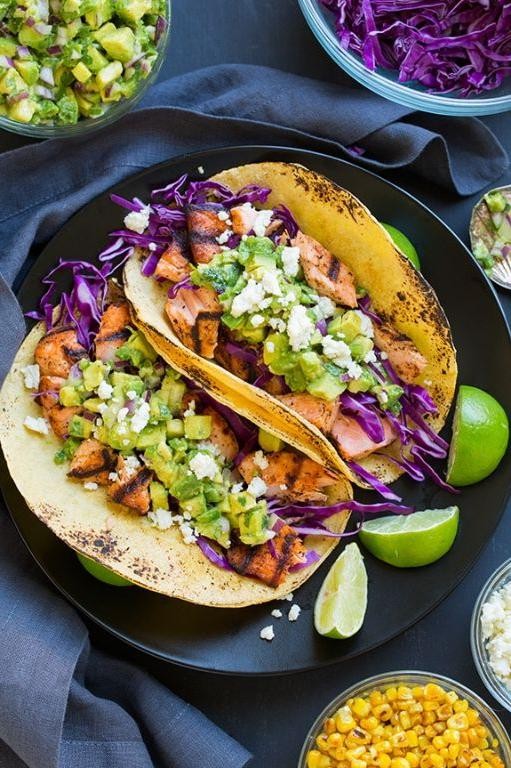 Sockeye Salmon Tacos with Avocado Salsa