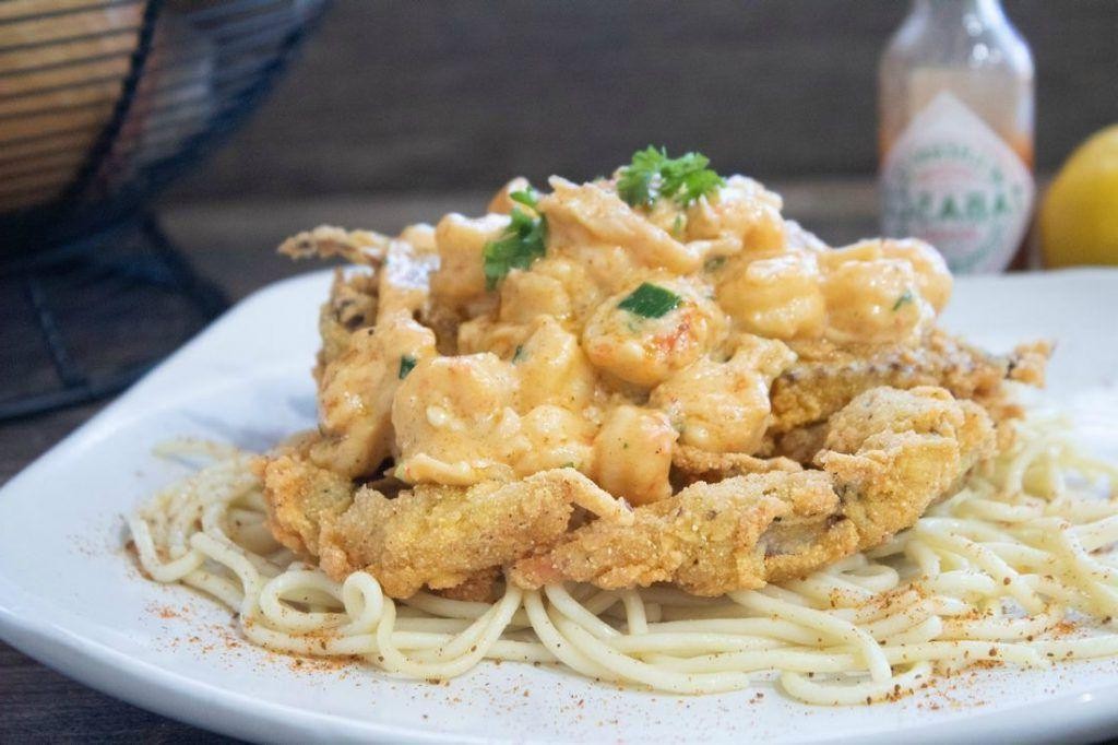 Soft Shell Crab with Creamy Cajun Alfredo Sauce