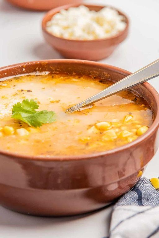 Sopa de Elote (Mexican Corn Soup) with Aged Cotija