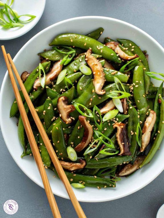Soy Glazed Snap Peas with Mushrooms