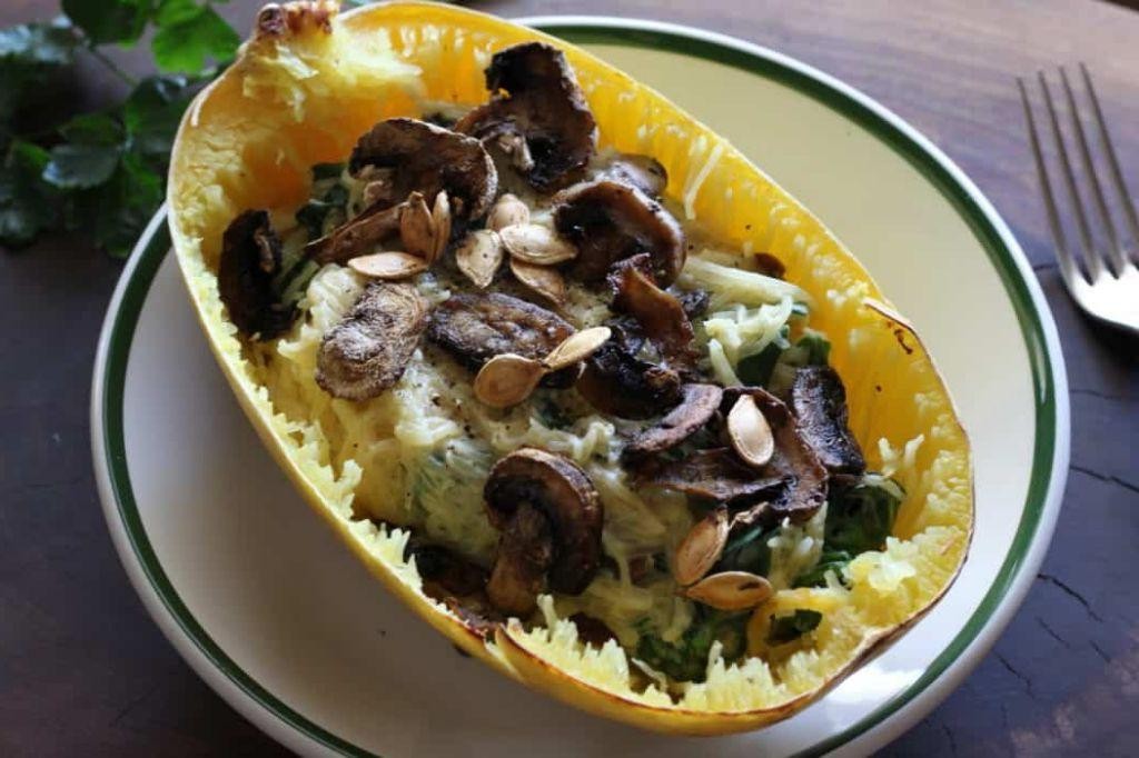 Spaghetti Squash with Mushroom and Spinach Sauce