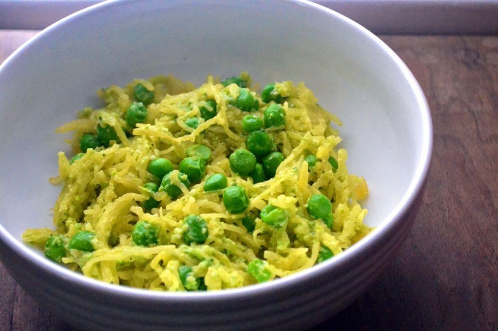Spaghetti Squash with Pea and Mint Pesto
