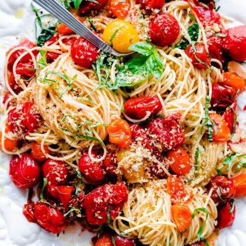 Spaghetti with Roasted Cherry Tomatoes and Garlic