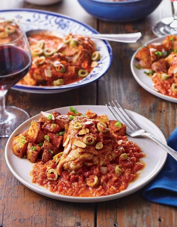 Spanish Chicken Thighs with Almond and Green Olive Relish