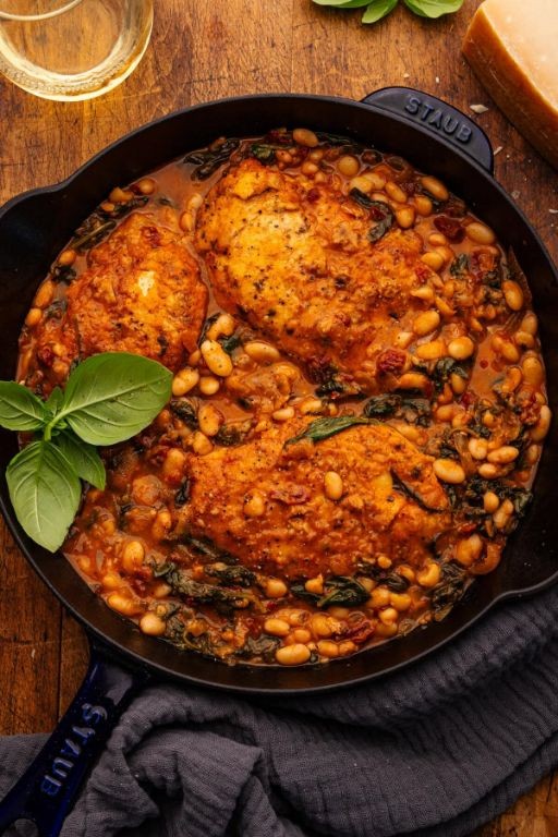 Spanish Chicken Thighs with White Beans and Sun-Dried Tomatoes