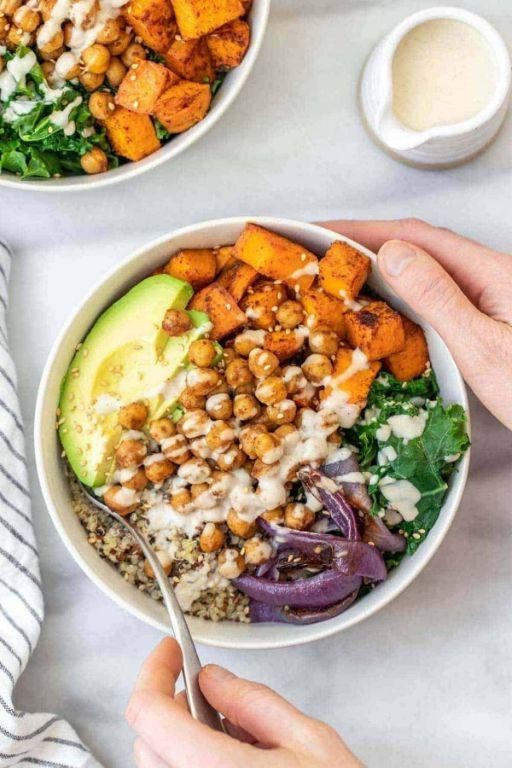 Spiced Sweet Potato and Chickpea Buddha Bowl