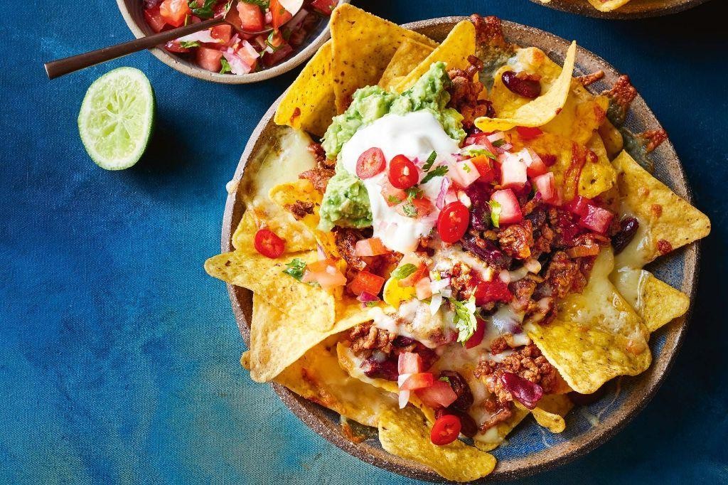 Spicy Beef and Bean Baked Nachos