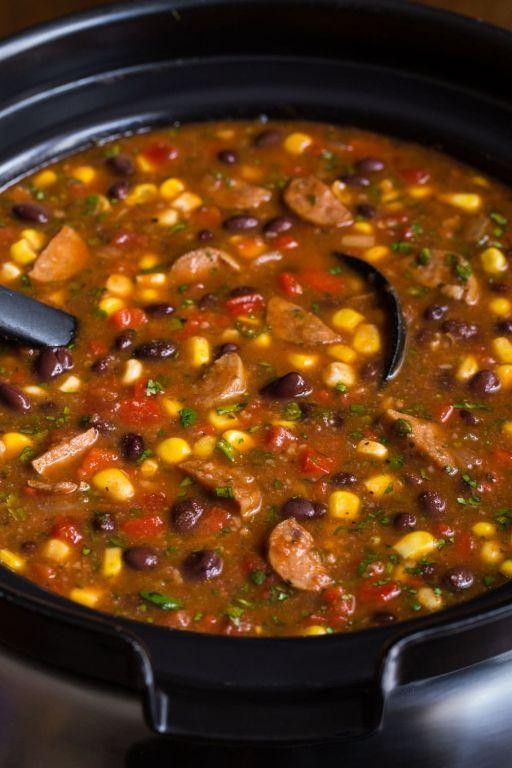 Spicy Black Bean and Sausage Crockpot Soup