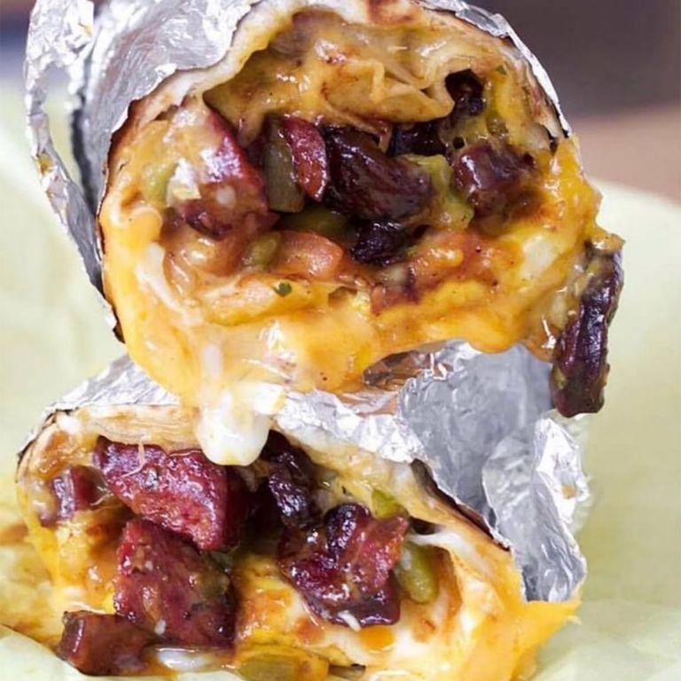 Spicy Breakfast Burritos with Hot Link Sausages