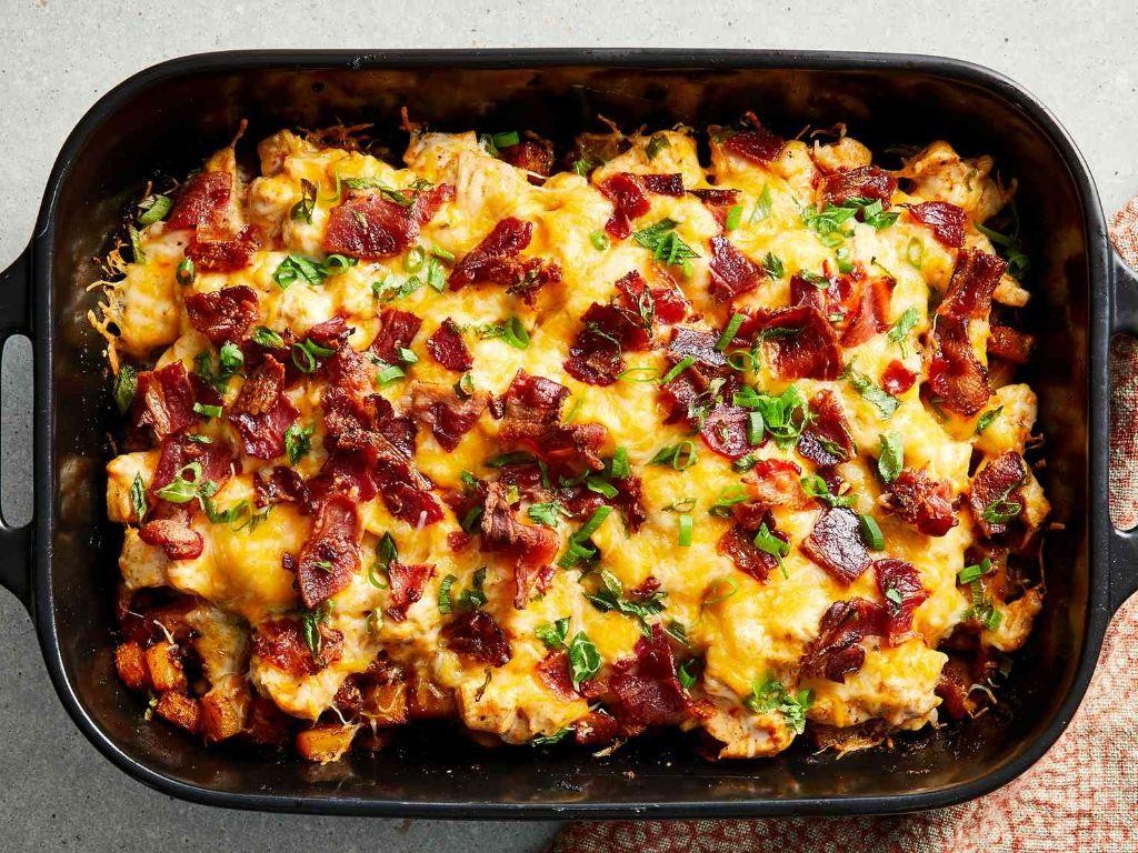Spicy Buffalo Chicken and Loaded Potato Bake