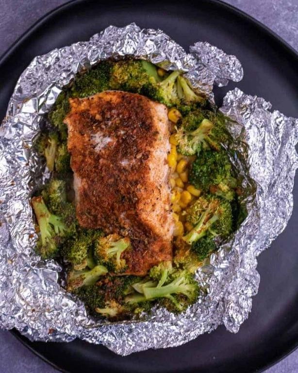 Spicy Cajun Salmon and Rice in Foil
