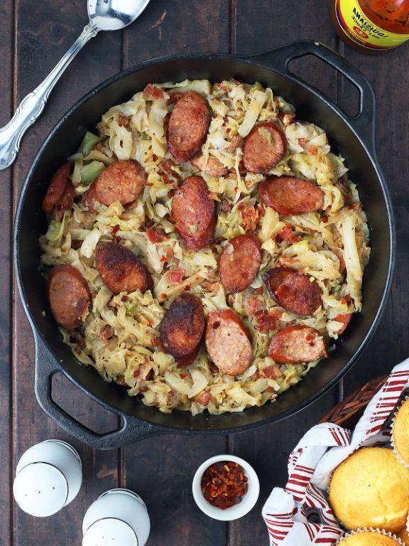 Spicy Cajun Smoked Sausage and Cabbage Bake