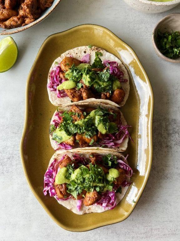 Spicy Chicken Tacos with Avocado Slaw
