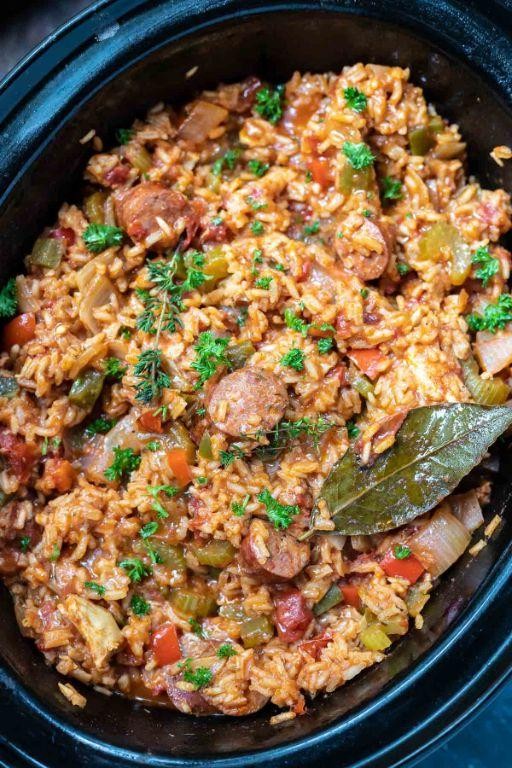 Spicy Chicken and Sausage Crockpot Jambalaya