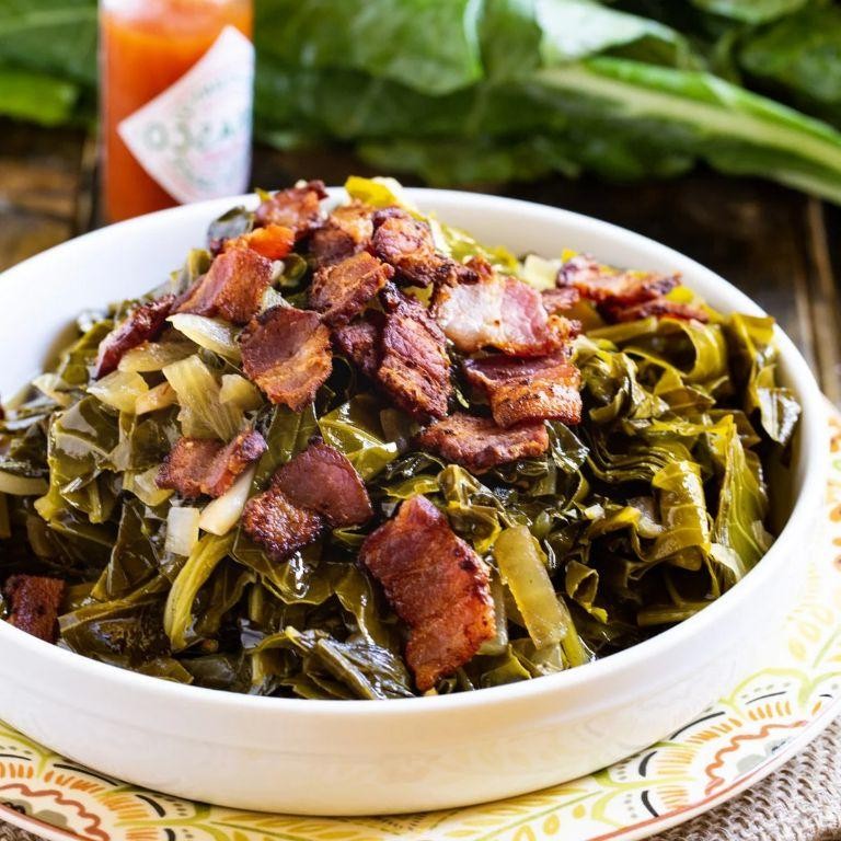 Spicy Crockpot Collard Greens with Bacon