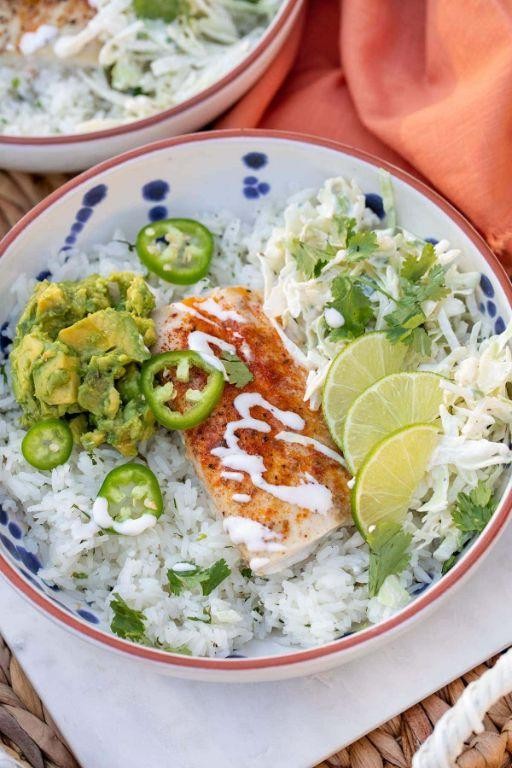 Spicy Fish Tacos with Lime Cilantro Rice