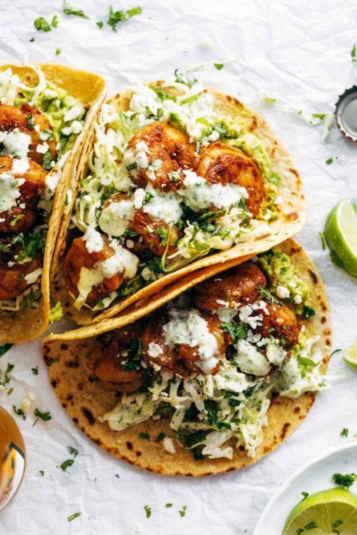 Spicy Garlic Shrimp Tacos with Cilantro Lime Slaw