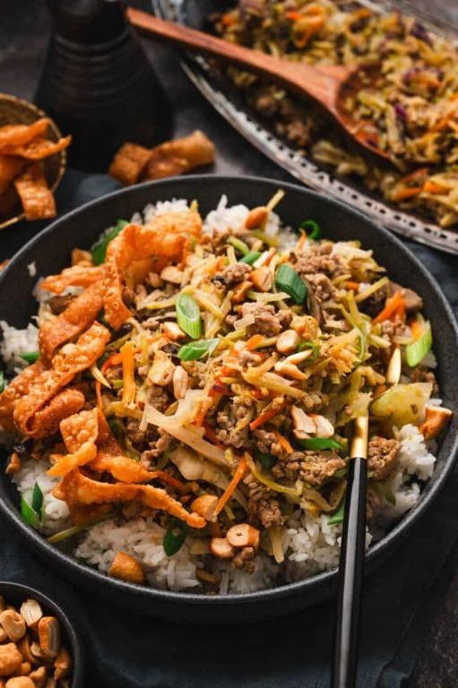 Spicy Ground Turkey Cabbage Roll Bowls