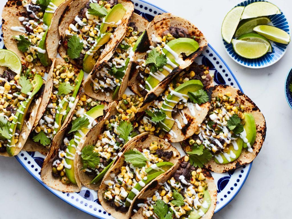 Spicy Hominy and Black Bean Tacos