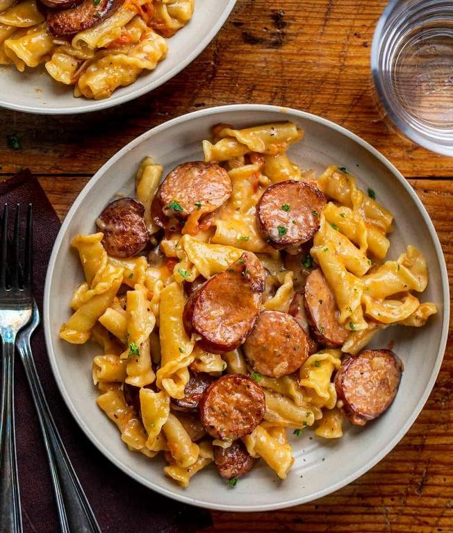 Spicy Kielbasa and Rotini Bake