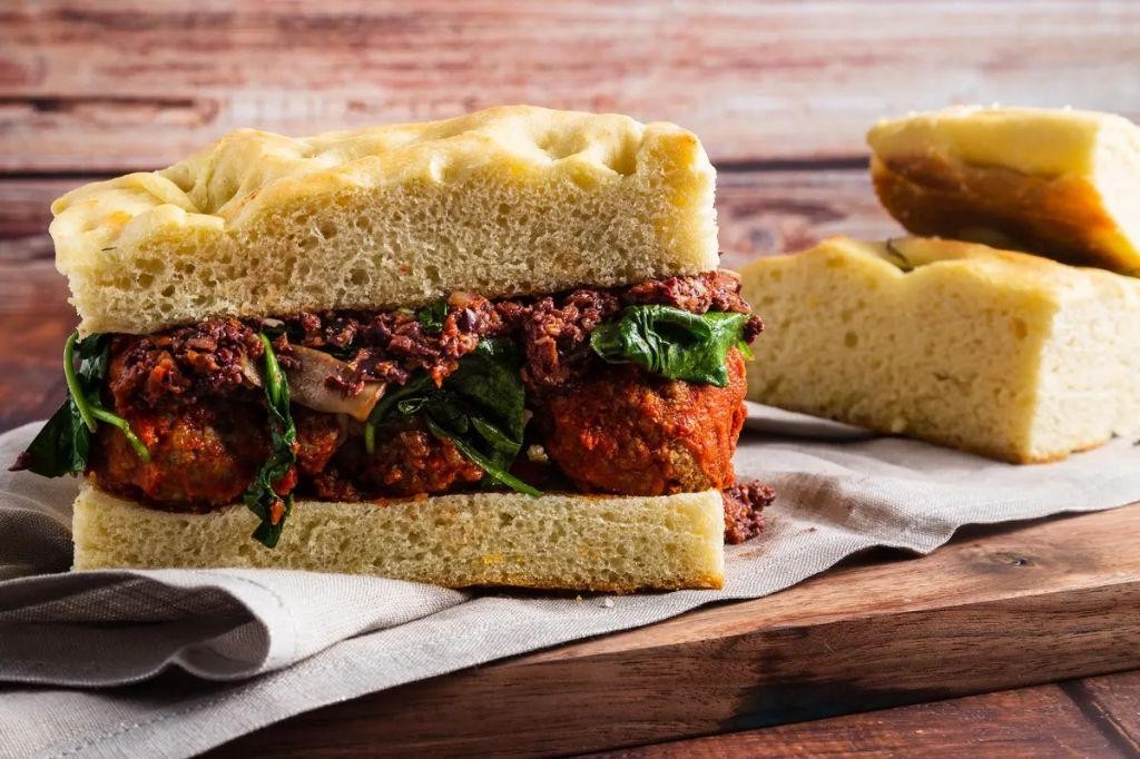 Spicy Meatball Focaccia Subs
