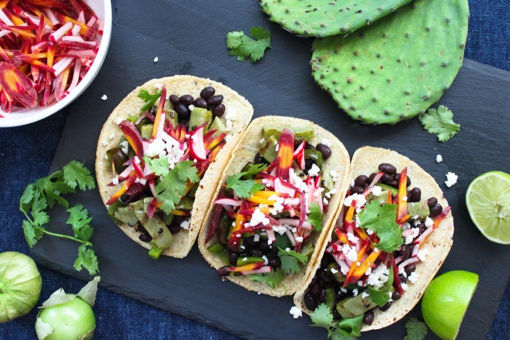 Spicy Nopalitos and Black Bean Tacos