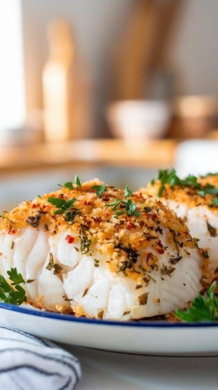 Spicy Parmesan Baked Cod with Chili Flakes