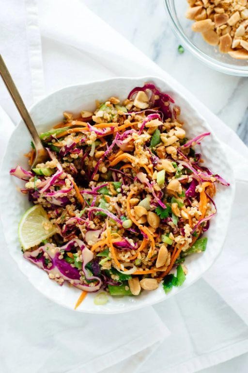 Spicy Peanut Quinoa Bowl with Edamame and Cabbage