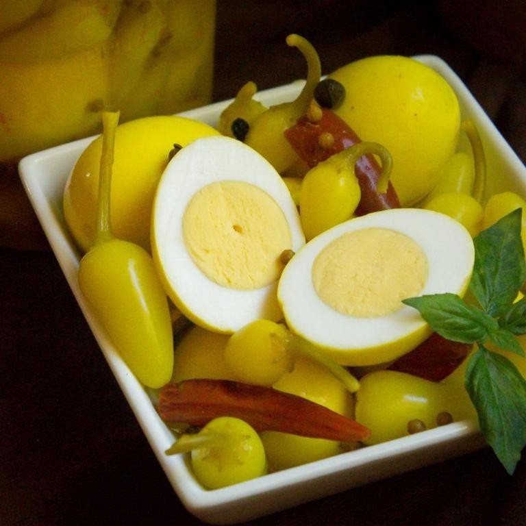 Spicy Pepperoncini Pickled Eggs
