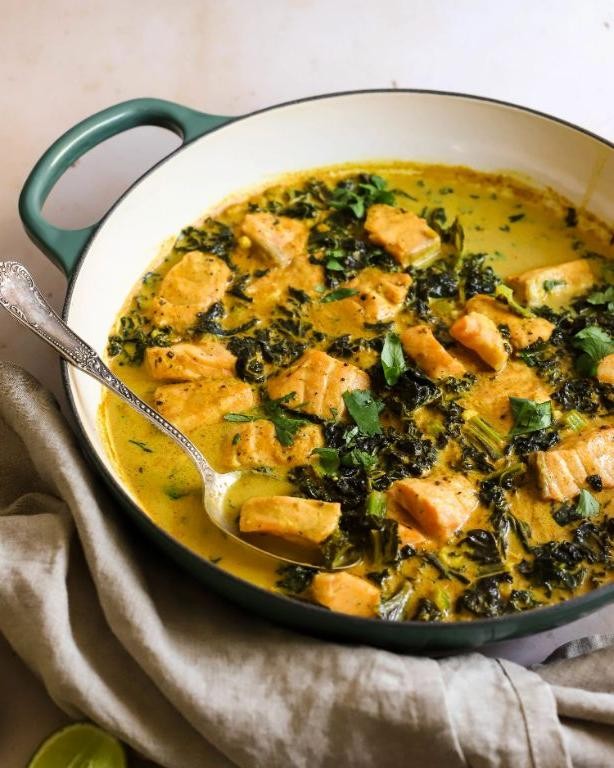 Spicy Salmon and Kale Stew with Coconut Milk