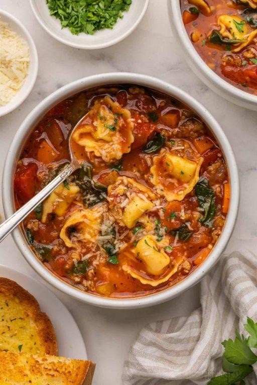 Spicy Sausage Tortellini Soup with Jalapeños