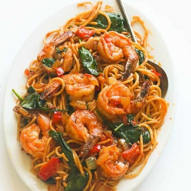 Spicy Shrimp and Spinach Fettucine