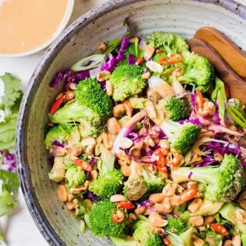 Spicy Sriracha Broccoli Salad with Roasted Peanuts