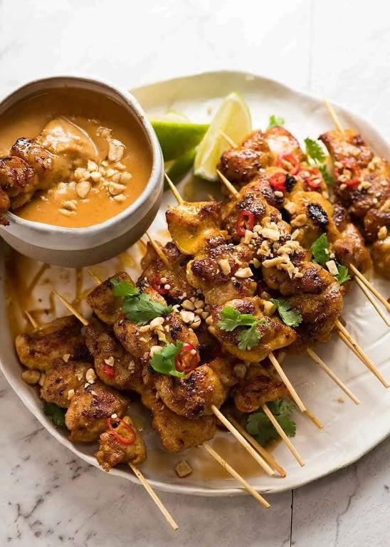 Spicy Thai Peanut Butter Chicken Skewers