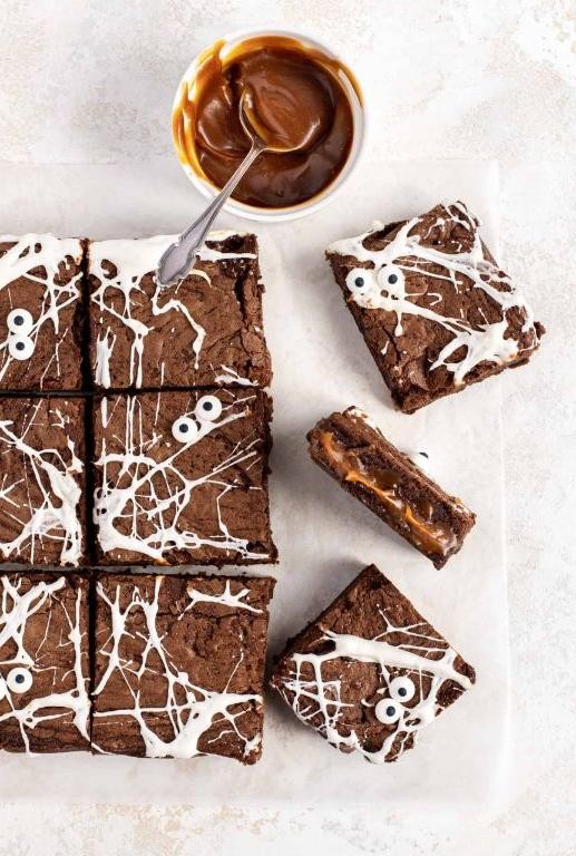 Spidery Chocolate Caramel Web Brownies