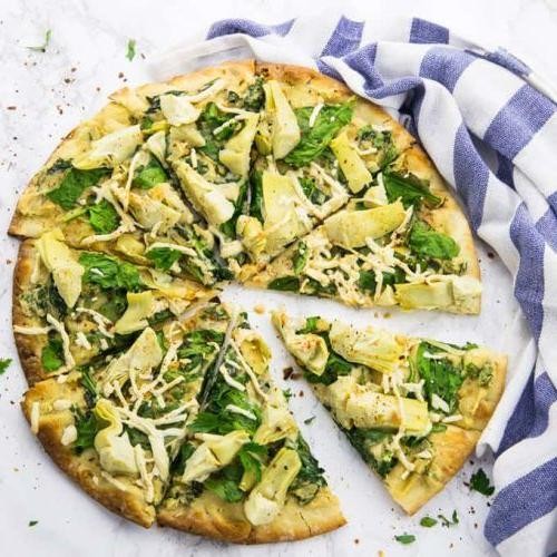Spinach Artichoke Pizza with Vegan Cheese