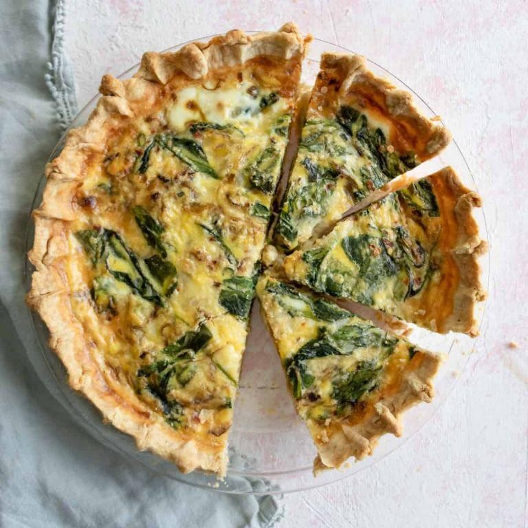Spinach Feta Quiche with Caramelized Onions