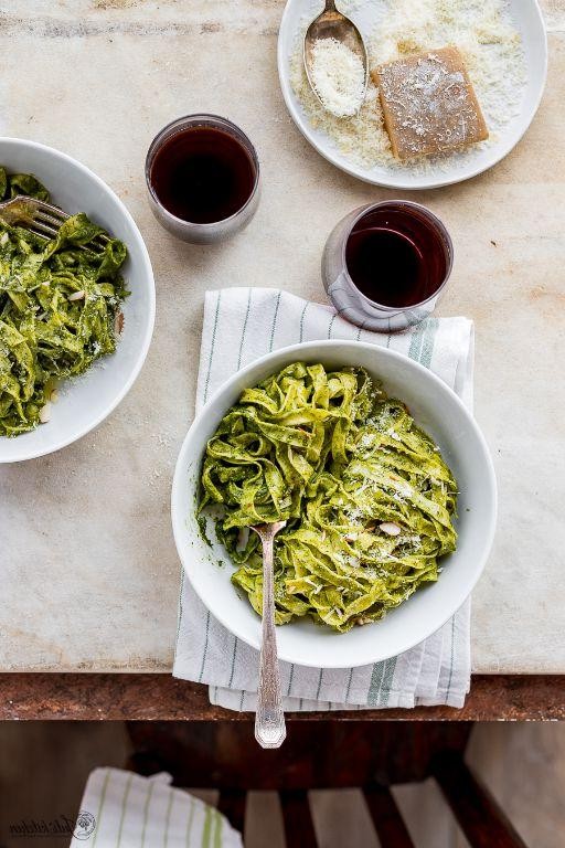Spinach, Kale, and Pesto Tagliatelle