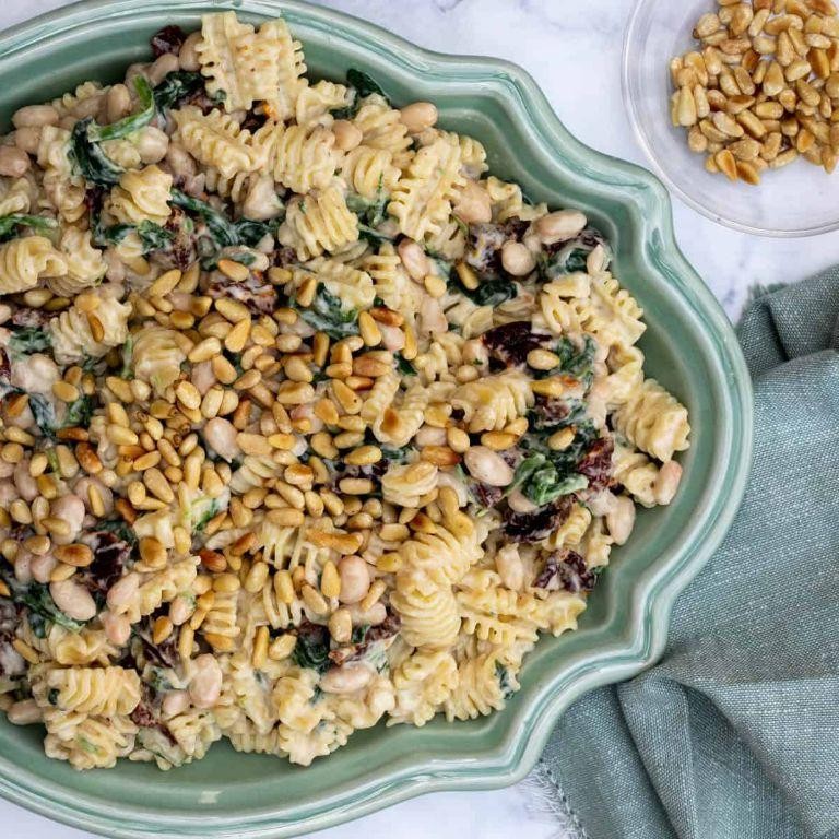 Spinach and Artichoke Pasta with Pine Nuts