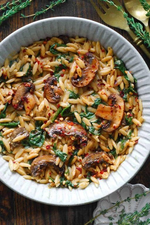 Spinach and Mushroom Orzo Risotto