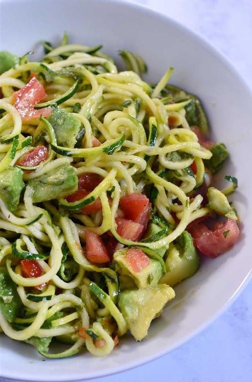 Spiralized Squash Salad with Avocado Dressing