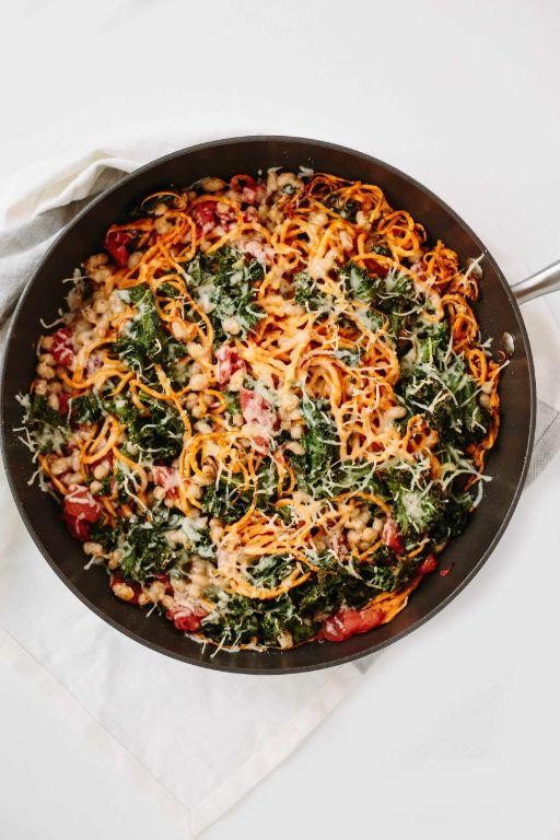 Spiralized Sweet Potato Pasta with Kale