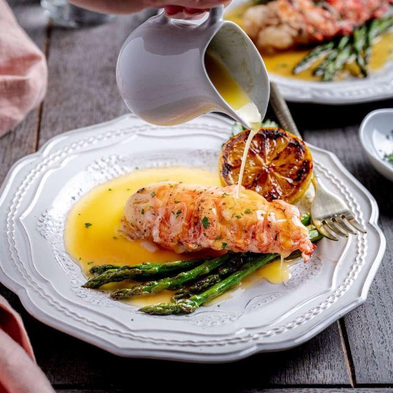 Steamed Lobster Tail with Lemon Herb Sauce