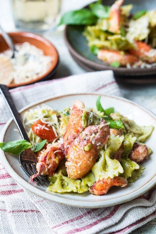 Steamed Lobster Tail with Pesto and Parmesan