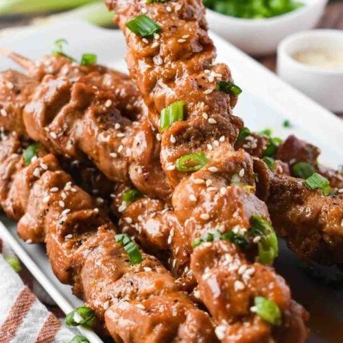 Sticky Korean BBQ Ground Pork Skewers