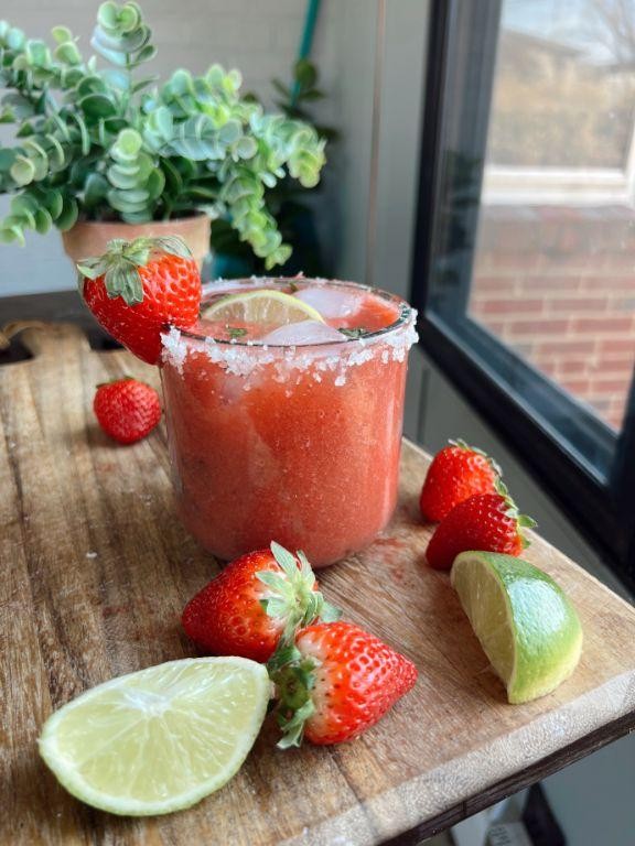 Strawberry Basil Margarita with Fresh Fruits