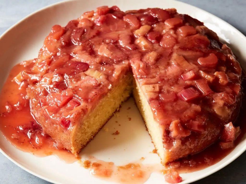 Strawberry Rhubarb Upside-Down Cake